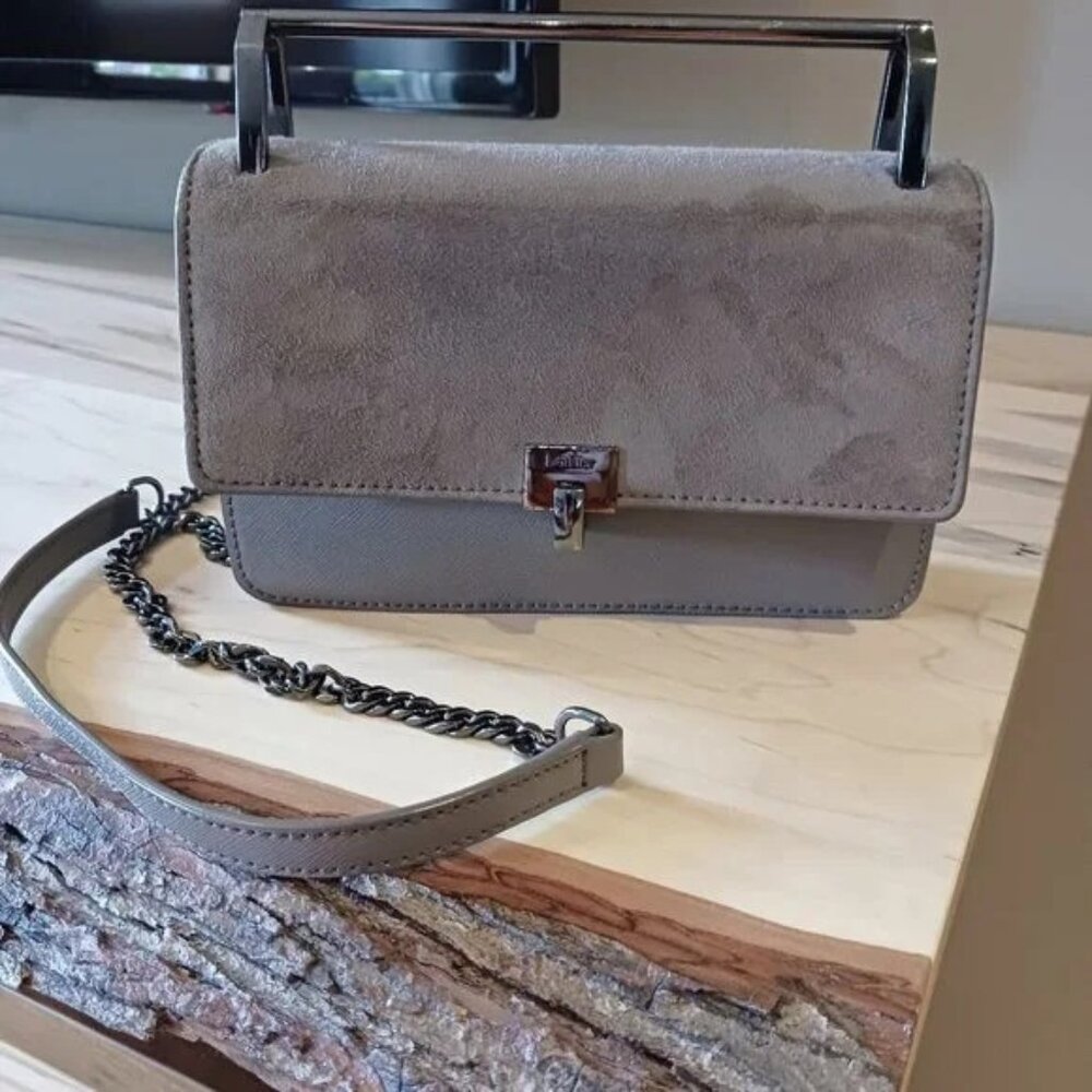 BOTKIER LENNOX Saffiano leather suede gunmetal crossbody bag chic